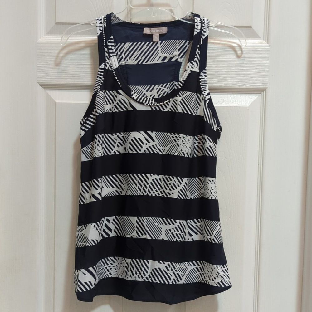 Banana Republic Women's Blue/White Striped Racerback Tank Top Size Small
